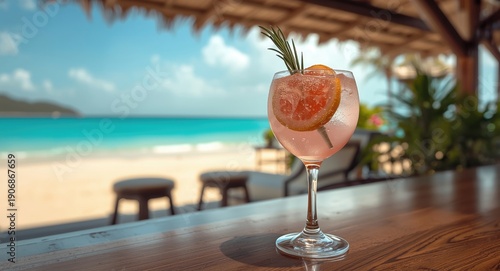Elegant gin cocktail with p...