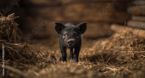 Black miniature piglet in t...