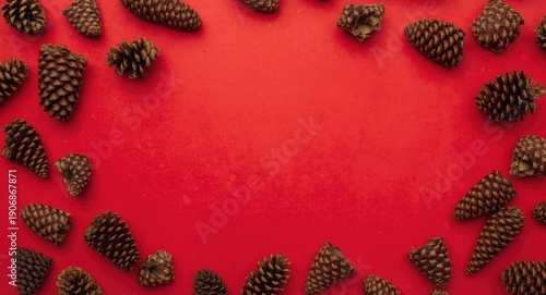 Green pine cones on vivid r...