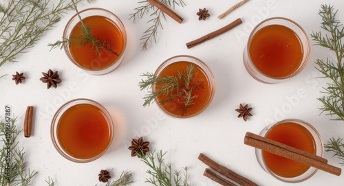 Flat lay of cozy warm cider...