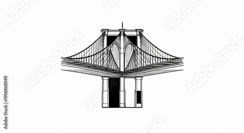 Detailed sketch of a suspension bridge, showcasing its towers and cables