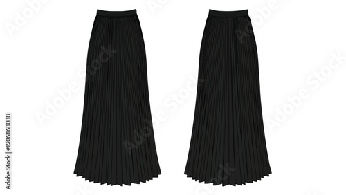 Elegant Black Pleated Maxi Skirt Design Showcasing Modern Fashion Apparel Collection