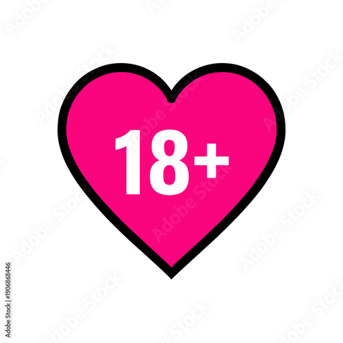 Pink Heart Shaped 18 Plus Rating Icon For Adult Content