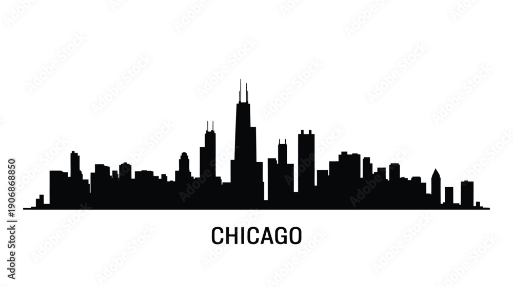 Naklejka premium A striking black silhouette depicts the iconic chicago skyline with its name
