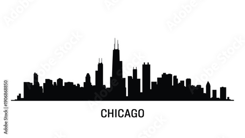 A striking black silhouette depicts the iconic chicago skyline with its name