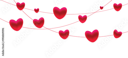 Valentine`s Day border with red hearts, red heart frame on transparent  background. 