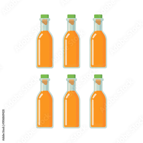 Six Bottles Of Orange Juice Icon Vector Graphic