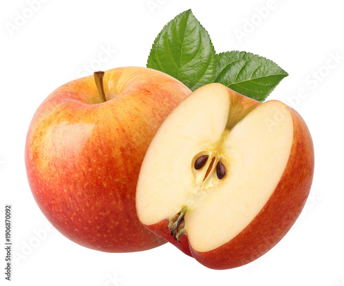 Envy Apple with leaf and half isolated, transparent PNG, PNG format, organic