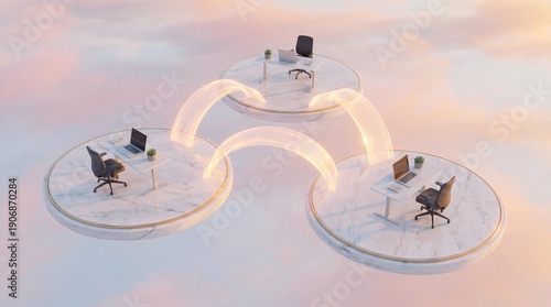 Floating Marble Workspaces in Sky