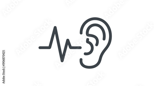 Hearing Loss Ear with ECG Line on White Background