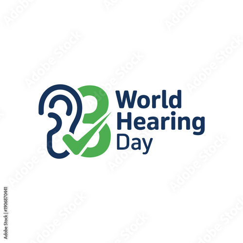 World Hearing Day Awareness Logo with Ear and Checkmark