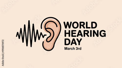 World Hearing Day Logo with Ear and Sound Wave