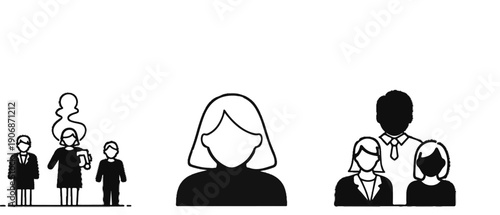 Diverse figures represent different family units and professional roles
