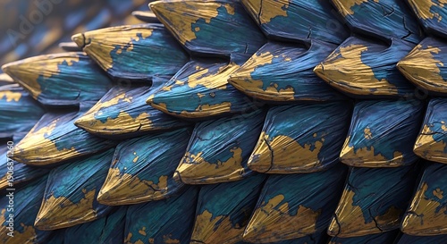 Wallpaper Mural Close-up of overlapping blue and gold scales with textured surface Torontodigital.ca