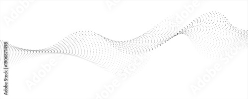 Flowing dots particles wave pattern 3D curve halftone black gradient curve shape isolated on white background. Vector in concept of technology, science, music, modern vector wave