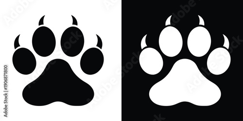 Animal paw print silhouette vector, Paw footprint icon, Different animal paw print vector illustration