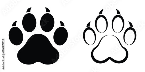 Animal paw print silhouette vector, Paw footprint icon, Different animal paw print vector illustration