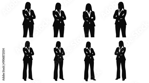 Silhouettes of businesswomen standing confidently with arms crossed.