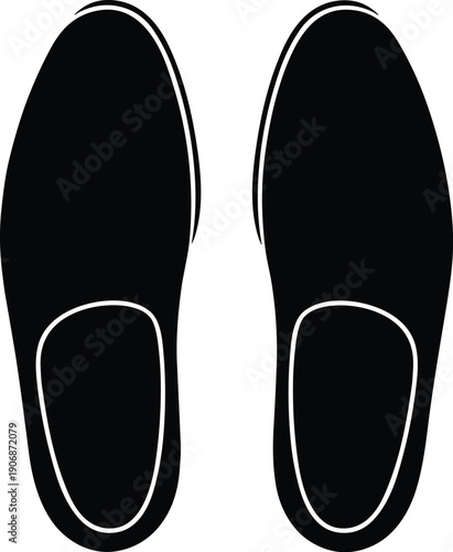 Stylized black and white shoe silhouette viewed from above, symbolizing fashion, footwear identity, balance, symmetry, and directional presence