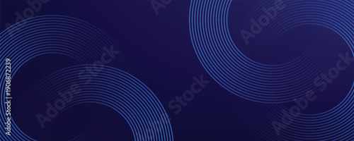 Abstract glowing geometric lines on dark background. Elegant shiny blue rounded lines pattern. Modern futuristic graphic. Suit for poster, banner, brochure modern arts dark blue line circle