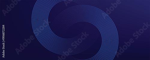 Abstract glowing geometric lines on dark background. Elegant shiny blue rounded lines pattern. Modern futuristic graphic. Suit for poster, banner, brochure modern arts dark blue line circle