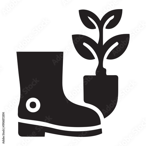 Black Boot and Plant Silhouette Illustration.