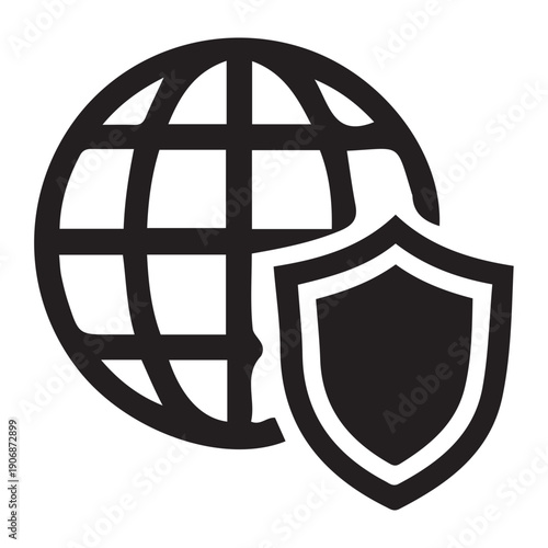 Globe with Shield Protection Icon.