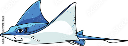 Blue spotted eagle ray swimming with white underside