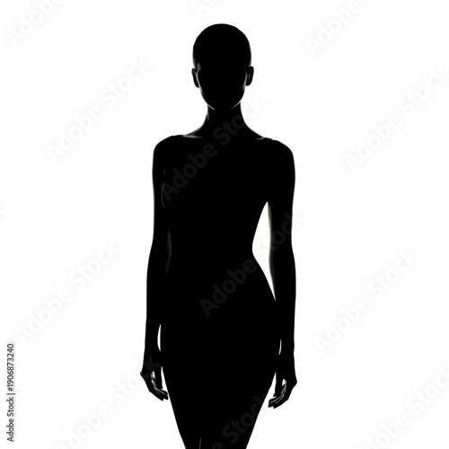 Silhouette of a woman standing against a white background.