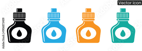 Set of vibrant dropper bottles in four colors for medical or lab use