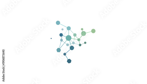 Dynamic abstract digital network with interconnected nodes and lines, representing data flow, communication, and technological complexity in a modern blue and green visual
