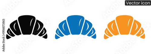 Set of modern croissant icons in black, blue, and orange, perfect for bakery or food-related projects
