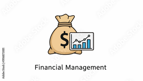 Financial planning symbol with a money bag and a business chart