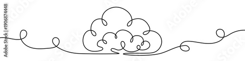 A curly cloud, symbolizing weather, the sky, or cloud computing data storage. Drawing in one line art style with editable black stroke. Vector illustration.