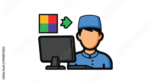 Muslim man working on computer, developing software or creating digital content. Islamic developer or designer focused on technology and innovation.