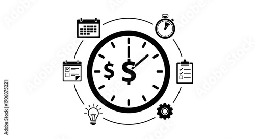 Time Management Finance Clock Symbols Illustration.