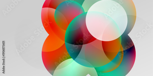 Abstract colorful circles overlap, creating vibrant gradients. Soft background enhances visual impact. Modern design element.