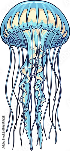 Ethereal blue jellyfish with long trailing tentacles vector