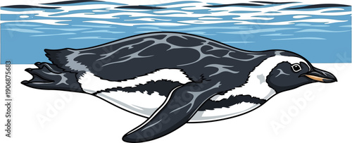 Gentoo penguin swimming underwater in blue ocean water