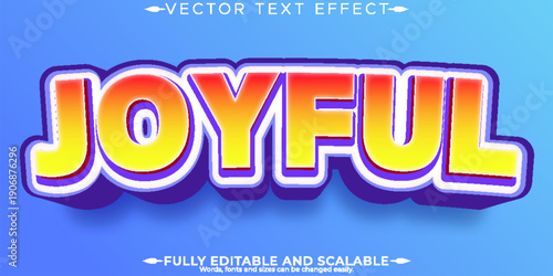 Joyful colorful 3d text on blue background with white glow effect