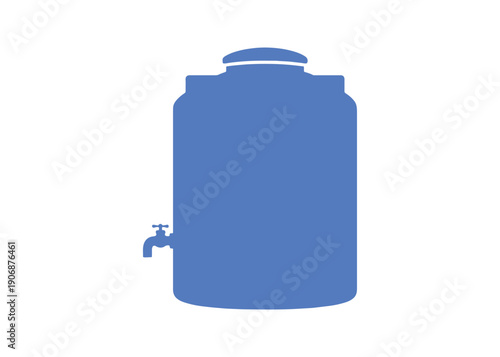 Design of a water tank. Tap. Water tank featured on a white surface.
