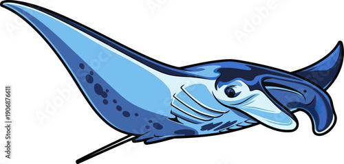 Majestic blue manta ray gliding through open ocean water