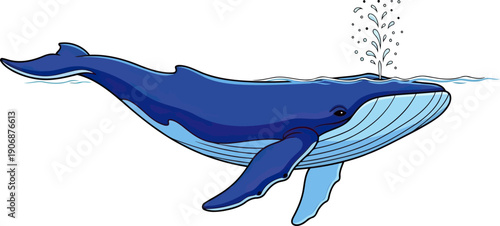 Majestic blue whale breaching the surface with water spray