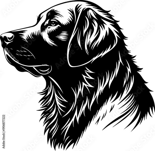 Black and White Golden Retriever Dog Head Profile Vector Graphic Illustration Stylized Art