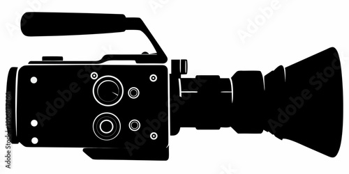 Professional Retro Video Camera Recorder and Camcorder Silhouette Vector