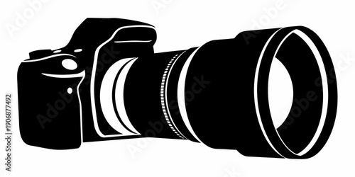 Professional DSLR Camera with Telephoto Zoom Lens Silhouette Vector Icon