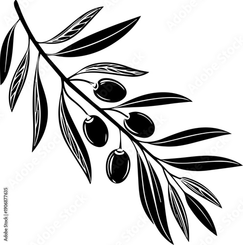 Minimalist Black and White Olive Branch Vector Icon