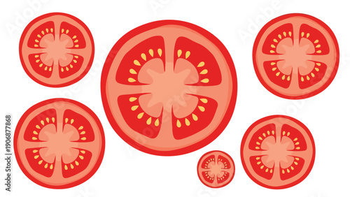 Vibrant red tomato slices arranged artfully fresh produce culinary ingredient healthy food cooking essential garden vegetable illustration for