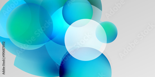 Abstract composition featuring overlapping translucent circles. Colors range from teal to white, creating soft gradients. Minimalist design.