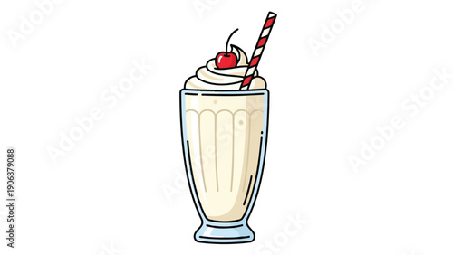 Delightful retro milkshake illustration with creamy topping and cherry a classic sweet treat beverage for refreshment